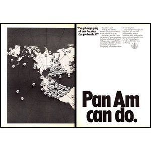 1972 Pan Am Airlines Cargo Flights 2 Page Vintage Print Ad North Pole Map Photo